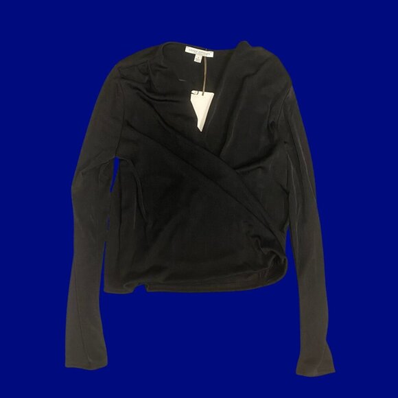 ✨ Green Envelope Black Wrap Long Sleeve Top | Size S (NWT) ✨ - Picture 3 of 9